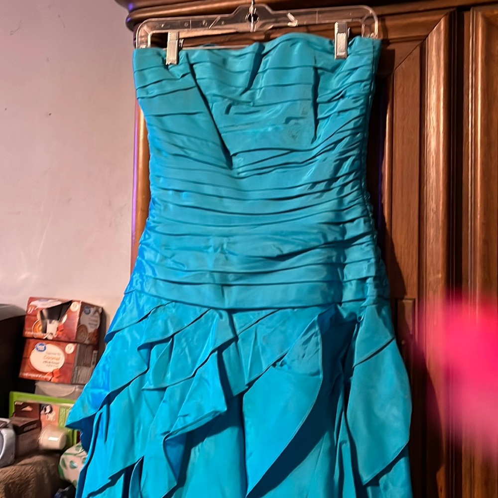 Turquoise taffeta evening dress